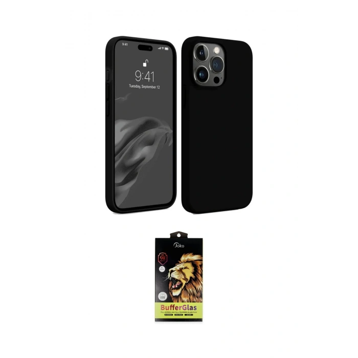MARSİLYAN™- iPhone 15 Pro Kılıf Kozmos Yansıma Özel Seri - Siyah Buffer Cam Ekran Koruyucu