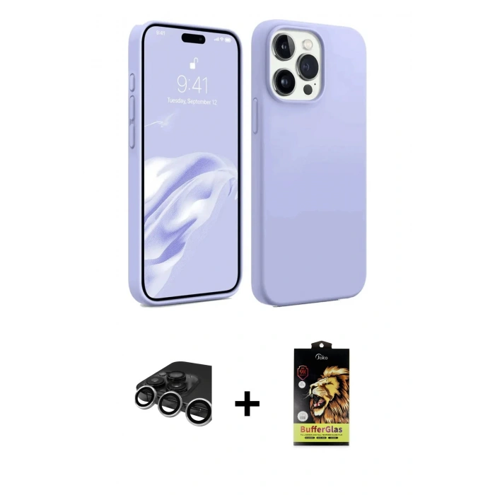 MARSİLYAN™- iPhone 15 Pro Kılıf Kozmos Yansıma Özel Seri - Siyah Buffer Cam Ekran Koruyucu + Raze Metal Kamera Lens - GS