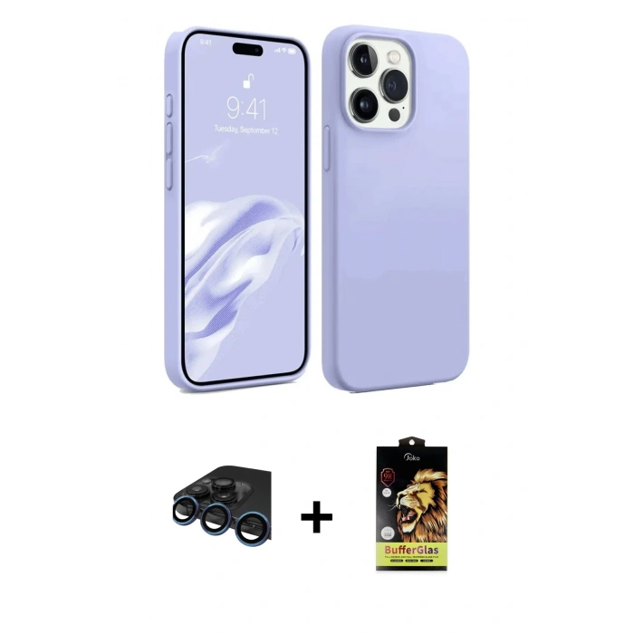 MARSİLYAN™- iPhone 15 Pro Kılıf Kozmos Yansıma Özel Seri - Siyah Buffer Cam Ekran Koruyucu + Raze Metal Kamera Lens - LT