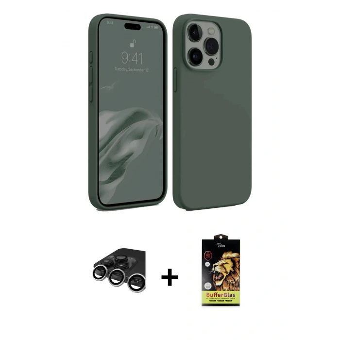 MARSİLYAN™- iPhone 15 Pro Kılıf Kozmos Yansıma Özel Seri - Siyah Buffer Cam Ekran Koruyucu + Raze Metal Kamera Lens - GS