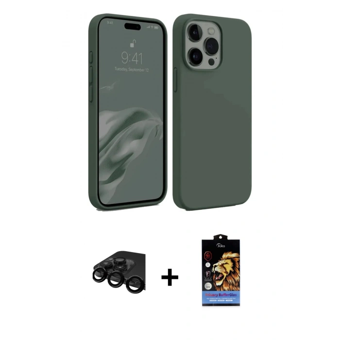 MARSİLYAN™- iPhone 15 Pro Kılıf Kozmos Yansıma Özel Seri - Siyah Buffer Hayalet Cam Ekran Koruyucu + Siyah Raze Metal Kamera Lens