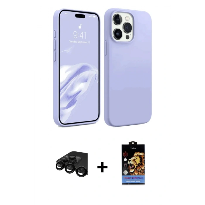 MARSİLYAN™- iPhone 15 Pro Kılıf Kozmos Yansıma Özel Seri - Siyah Buffer Hayalet Cam Ekran Koruyucu + Siyah Raze Metal Kamera Lens