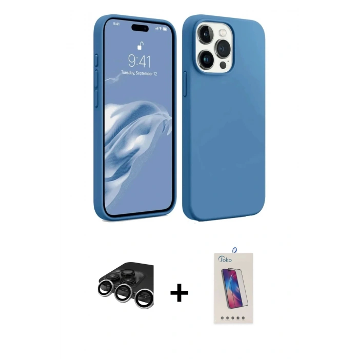 MARSİLYAN™- iPhone 15 Pro Kılıf Kozmos Yansıma Özel Seri - Siyah Joko 5D Cam + Raze Metal Kamera Lens - GS