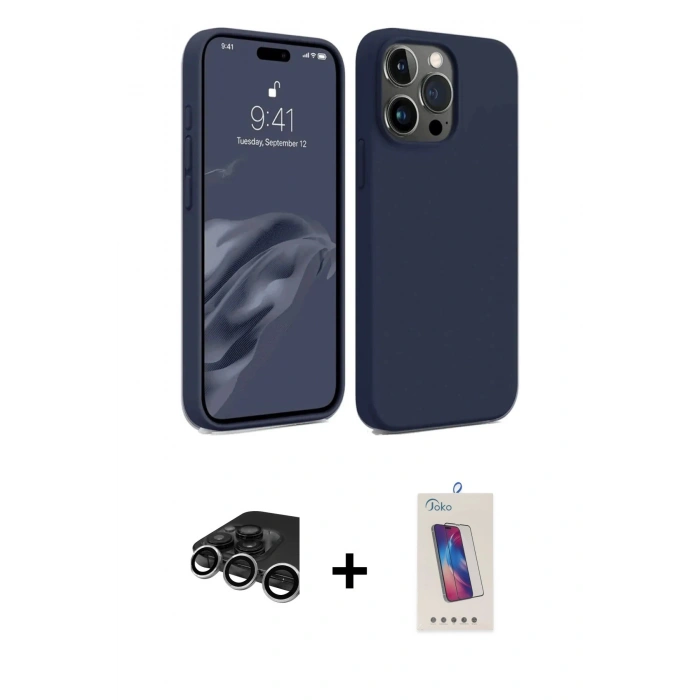 MARSİLYAN™- iPhone 15 Pro Kılıf Kozmos Yansıma Özel Seri - Siyah Joko 5D Cam + Raze Metal Kamera Lens - GS