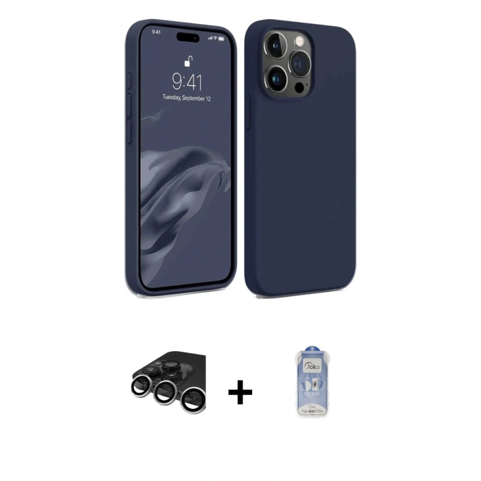 MARSİLYAN™- iPhone 15 Pro Kılıf Kozmos Yansıma Özel Seri - Siyah Joko Magic 5D Cam + Gümüş Raze Metal Kamera Lens