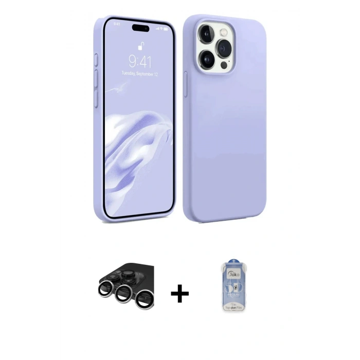 MARSİLYAN™- iPhone 15 Pro Kılıf Kozmos Yansıma Özel Seri - Siyah Joko Magic 5D Cam + Gümüş Raze Metal Kamera Lens
