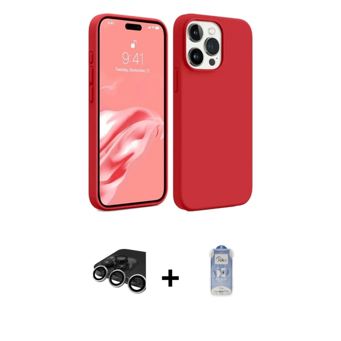 MARSİLYAN™- iPhone 15 Pro Kılıf Kozmos Yansıma Özel Seri - Siyah Joko Magic 5D Cam + Gümüş Raze Metal Kamera Lens