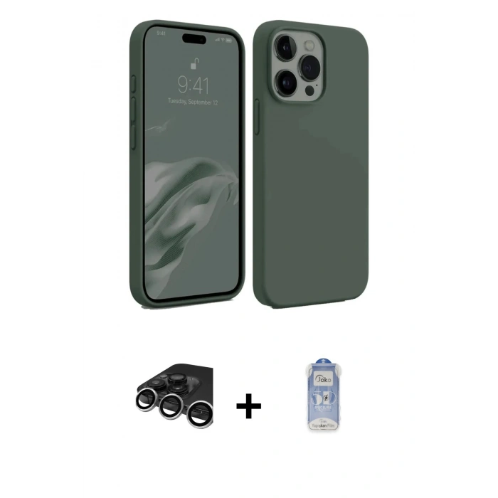 MARSİLYAN™- iPhone 15 Pro Kılıf Kozmos Yansıma Özel Seri - Siyah Joko Magic 5D Cam + Gümüş Raze Metal Kamera Lens