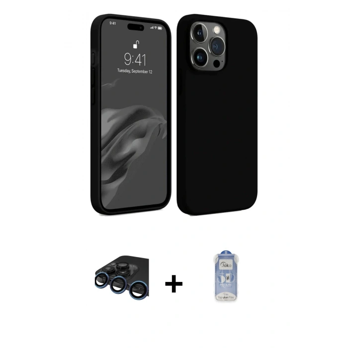 MARSİLYAN™- iPhone 15 Pro Kılıf Kozmos Yansıma Özel Seri - Siyah Joko Magic 5D Cam + Raze Metal Kamera Lens - LT