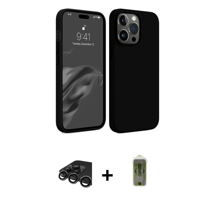 MARSİLYAN™- iPhone 15 Pro Kılıf Kozmos Yansıma Özel Seri - Siyah Joko Magic 5D Hayalet Cam + Raze Metal Kamera Lens - TMGI