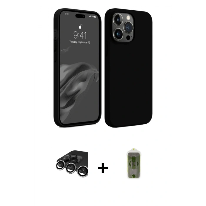 MARSİLYAN™- iPhone 15 Pro Kılıf Kozmos Yansıma Özel Seri - Siyah Joko Magic 5D Hayalet Cam + Raze Metal Kamera Lens - GS