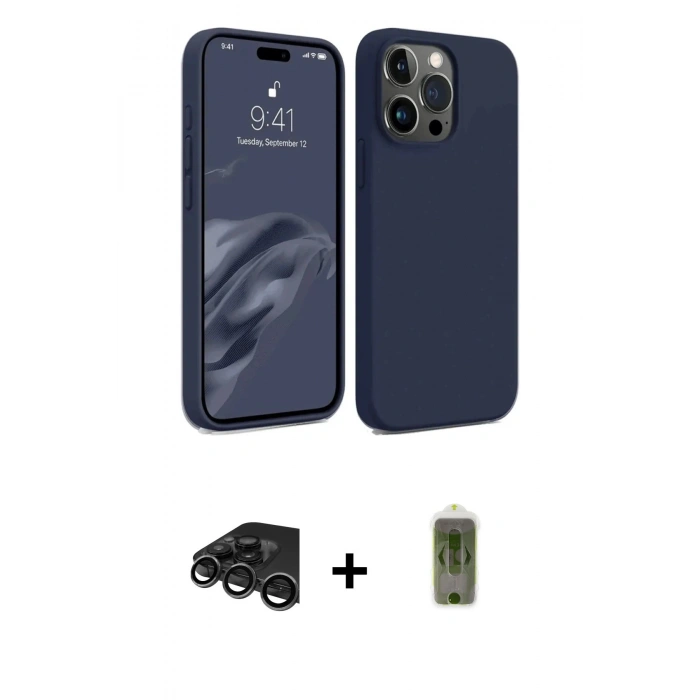 MARSİLYAN™- iPhone 15 Pro Kılıf Kozmos Yansıma Özel Seri - Siyah Joko Magic 5D Hayalet Cam + Raze Metal Kamera Lens - TMGI