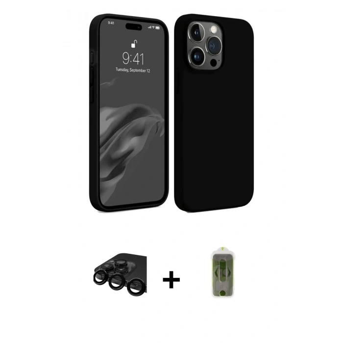MARSİLYAN™- iPhone 15 Pro Kılıf Kozmos Yansıma Özel Seri - Siyah Joko Magic 5D Hayalet Cam + Raze Metal Kamera Lens - SH