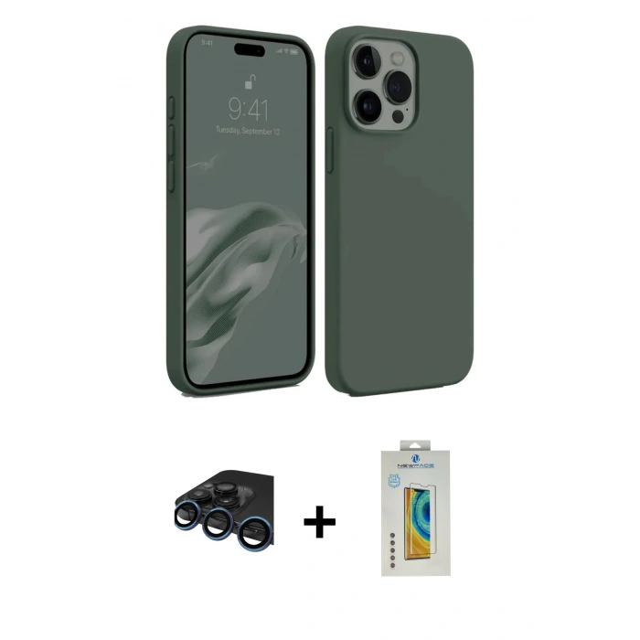 MARSİLYAN™- iPhone 15 Pro Kılıf Kozmos Yansıma Özel Seri - Siyah Polymer Nano Ekran Koruyucu + Lacivert Raze Metal Kamera Lens
