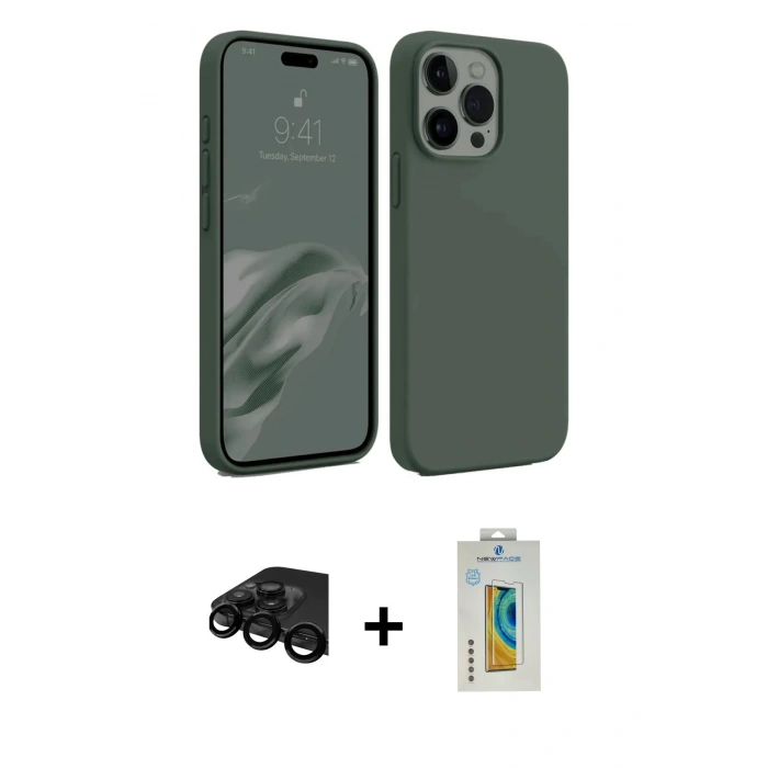 MARSİLYAN™- iPhone 15 Pro Kılıf Kozmos Yansıma Özel Seri - Siyah Polymer Nano Ekran Koruyucu + Raze Metal Kamera Lens - SH
