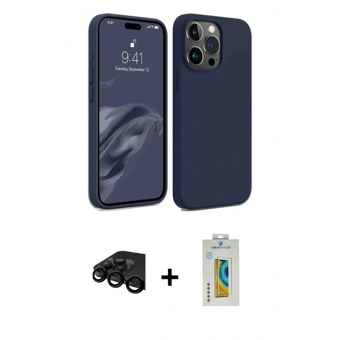 MARSİLYAN™- iPhone 15 Pro Kılıf Kozmos Yansıma Özel Seri - Siyah Polymer Nano Ekran Koruyucu + Raze Metal Kamera Lens - SH