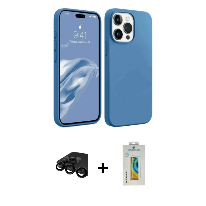 MARSİLYAN™- iPhone 15 Pro Kılıf Kozmos Yansıma Özel Seri - Siyah Polymer Nano Ekran Koruyucu + Raze Metal Kamera Lens - SH