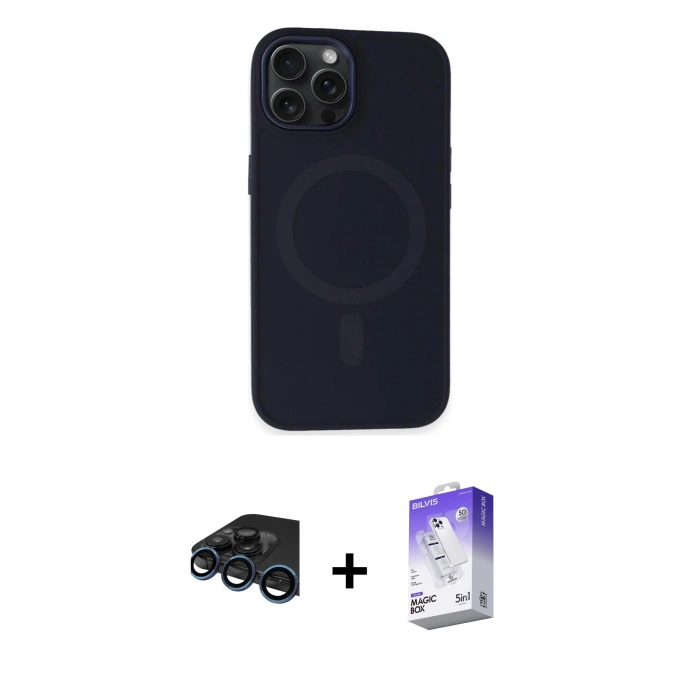MARSİLYAN™- iPhone 15 Pro Kılıf Kutup Serisi - Siyah Bilvis 5in1 3D Magic Cam Ekran Koruyucu + Raze Metal Kamera Lens - LT