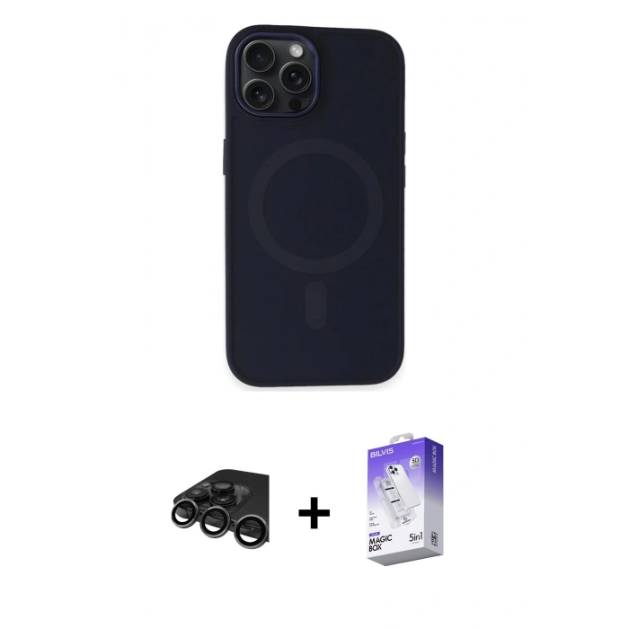 MARSİLYAN™- iPhone 15 Pro Kılıf Kutup Serisi - Siyah Bilvis 5in1 3D Magic Cam Ekran Koruyucu + Raze Metal Kamera Lens - TMGI