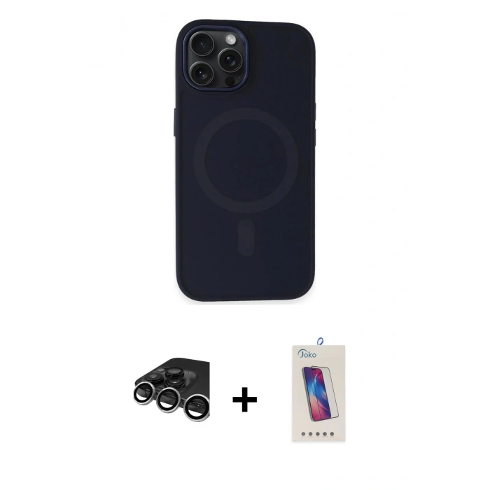 MARSİLYAN™- iPhone 15 Pro Kılıf Kutup Serisi - Siyah Joko 5D Cam + Raze Metal Kamera Lens - GS