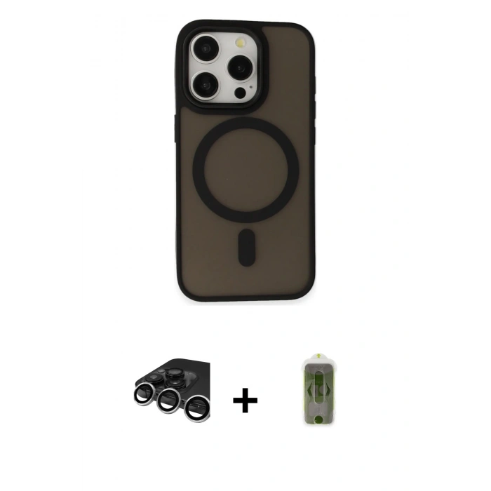 MARSİLYAN™- iPhone 15 Pro Kılıf Kutup Serisi - Siyah Joko Magic 5D Hayalet Cam + Raze Metal Kamera Lens - GS
