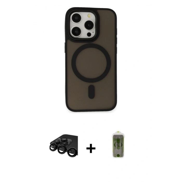MARSİLYAN™- iPhone 15 Pro Kılıf Kutup Serisi - Siyah Joko Magic 5D Hayalet Cam + Raze Metal Kamera Lens - SH