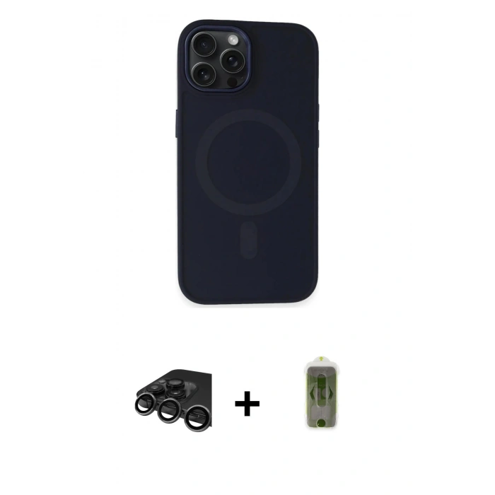 MARSİLYAN™- iPhone 15 Pro Kılıf Kutup Serisi - Siyah Joko Magic 5D Hayalet Cam + Raze Metal Kamera Lens - TMGI