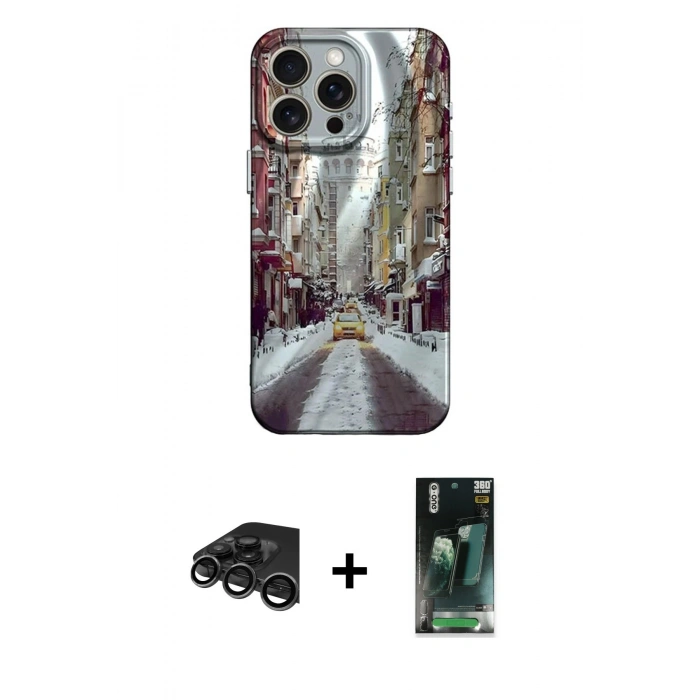 MARSİLYAN™- iPhone 15 Pro Kılıf Nova Doku Prime - Şeffaf 360 Full Body Arka Koruyucu + Titanyum Gri Raze Metal Kamera Lens