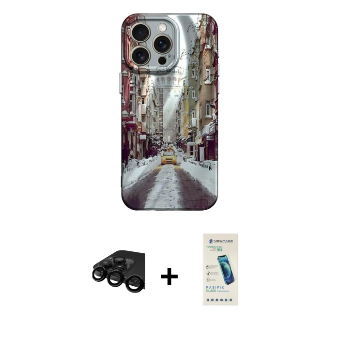 MARSİLYAN™- iPhone 15 Pro Kılıf Nova Doku Prime - Şeffaf Pasifik Cam Ekran Koruyucu + Raze Metal Kamera Lens - SH