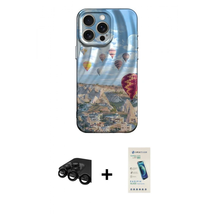 MARSİLYAN™- iPhone 15 Pro Kılıf Nova Doku Prime - Şeffaf Pasifik Cam Ekran Koruyucu + Raze Metal Kamera Lens - SH