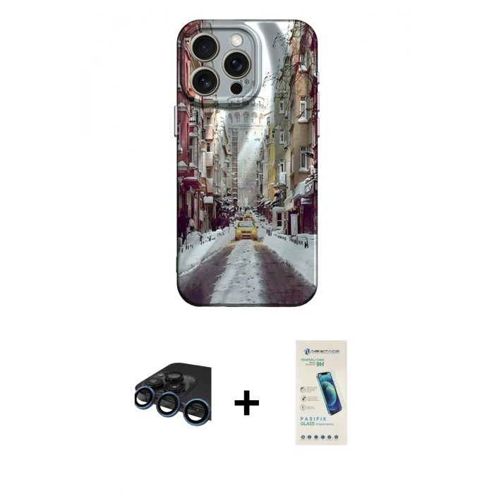 MARSİLYAN™- iPhone 15 Pro Kılıf Nova Doku Prime - Şeffaf Pasifik Cam Ekran Koruyucu + Raze Metal Kamera Lens - LT