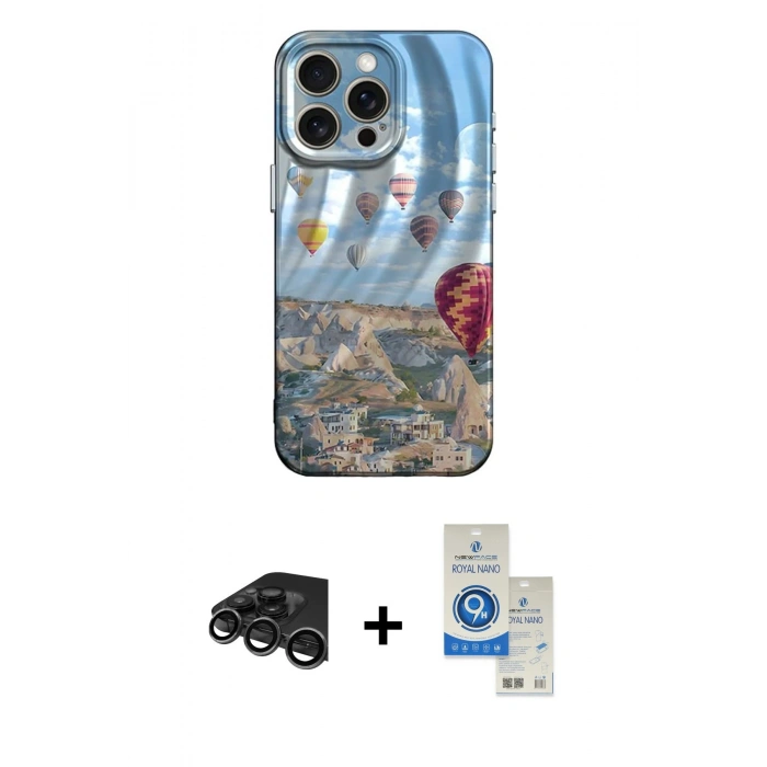 MARSİLYAN™- iPhone 15 Pro Kılıf Nova Doku Prime - Şeffaf Royal Nano Ekran Koruyucu + Raze Metal Kamera Lens - TMGI