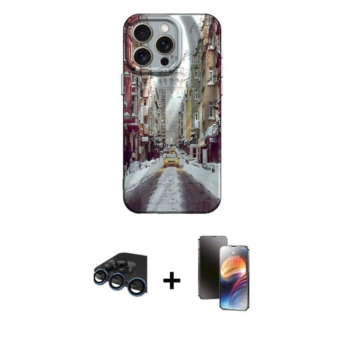 MARSİLYAN™- iPhone 15 Pro Kılıf Nova Doku Prime - Siyah 3D Antistatik Mat Seramik Nano Ekran Koruyucu + Raze Metal Kamera Lens - LT