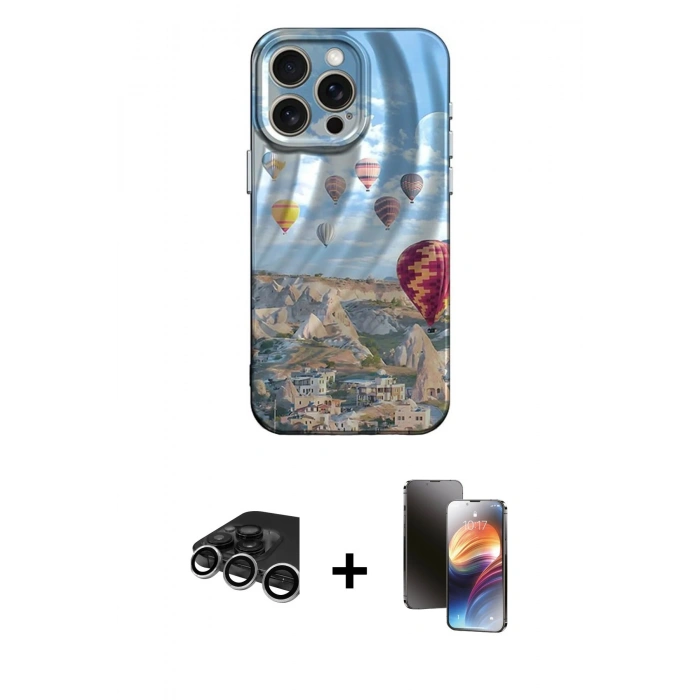 MARSİLYAN™- iPhone 15 Pro Kılıf Nova Doku Prime - Siyah 3D Antistatik Mat Seramik Nano Ekran Koruyucu + Raze Metal Kamera Lens - GS