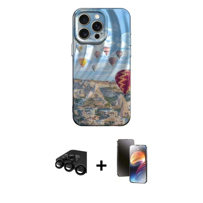 MARSİLYAN™- iPhone 15 Pro Kılıf Nova Doku Prime - Siyah 3D Antistatik Mat Seramik Nano Ekran Koruyucu + Raze Metal Kamera Lens - SH