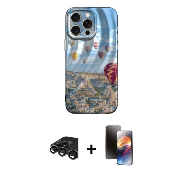 MARSİLYAN™- iPhone 15 Pro Kılıf Nova Doku Prime - Siyah 3D Antistatik Mat Seramik Nano Ekran Koruyucu + Raze Metal Kamera Lens - TMGI