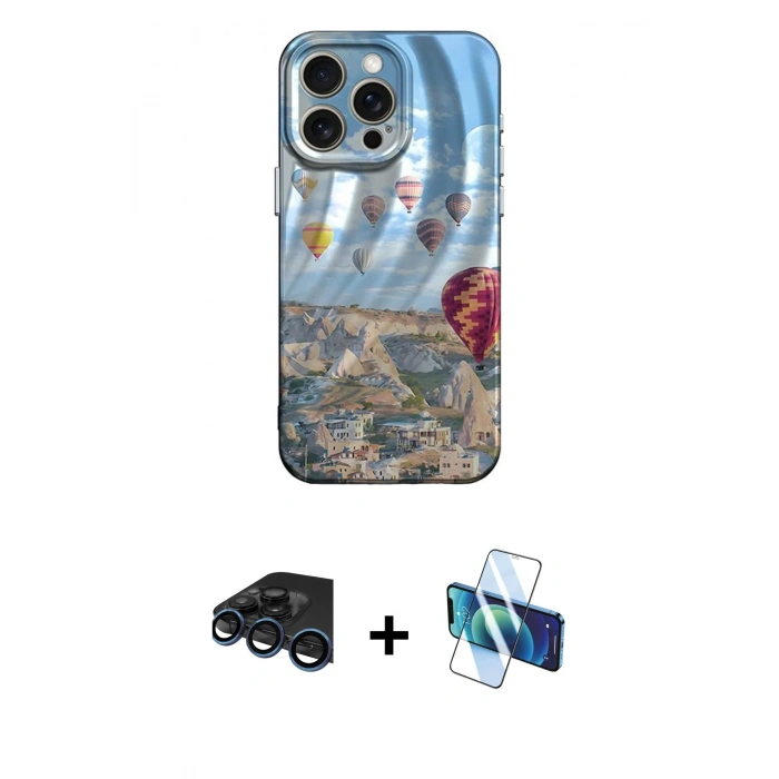 MARSİLYAN™- iPhone 15 Pro Kılıf Nova Doku Prime - Siyah 3D Antistatik Seramik Nano Ekran Koruyucu + Raze Metal Kamera Lens - LT