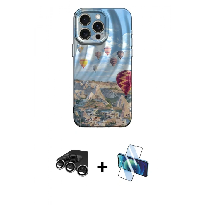 MARSİLYAN™- iPhone 15 Pro Kılıf Nova Doku Prime - Siyah 3D Antistatik Seramik Nano Ekran Koruyucu + Raze Metal Kamera Lens - GS