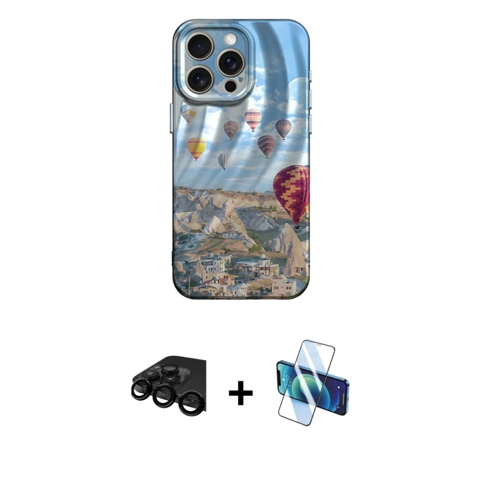 MARSİLYAN™- iPhone 15 Pro Kılıf Nova Doku Prime - Siyah 3D Antistatik Seramik Nano Ekran Koruyucu + Siyah Raze Metal Kamera Lens