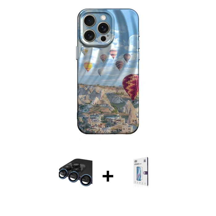 MARSİLYAN™- iPhone 15 Pro Kılıf Nova Doku Prime - Siyah Bilvis 0.18mm Plus Cam Ekran Koruyucu + Raze Metal Kamera Lens - LT