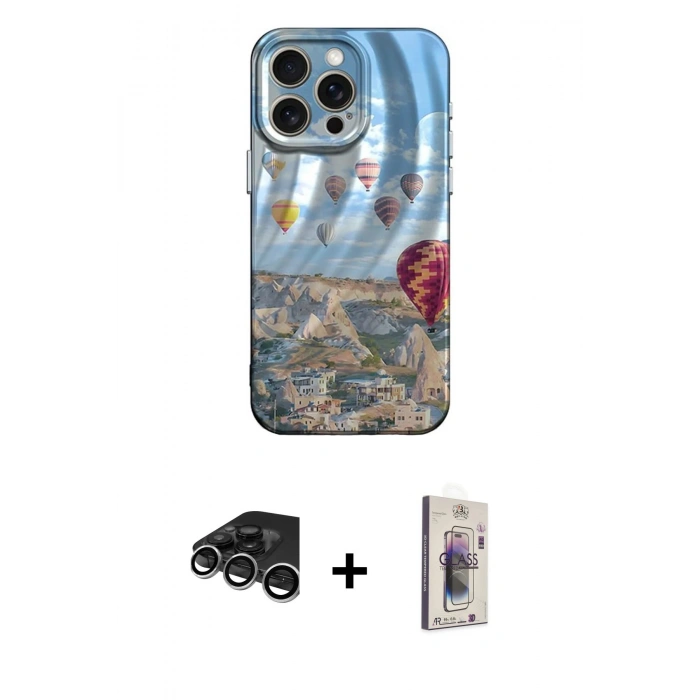 MARSİLYAN™- iPhone 15 Pro Kılıf Nova Doku Prime - Siyah Bilvis 3D Cam Ekran Koruyucu + Raze Metal Kamera Lens - GS