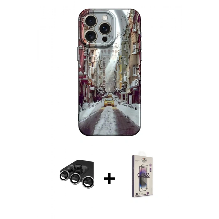 MARSİLYAN™- iPhone 15 Pro Kılıf Nova Doku Prime - Siyah Bilvis 3D Cam Ekran Koruyucu + Raze Metal Kamera Lens - GS