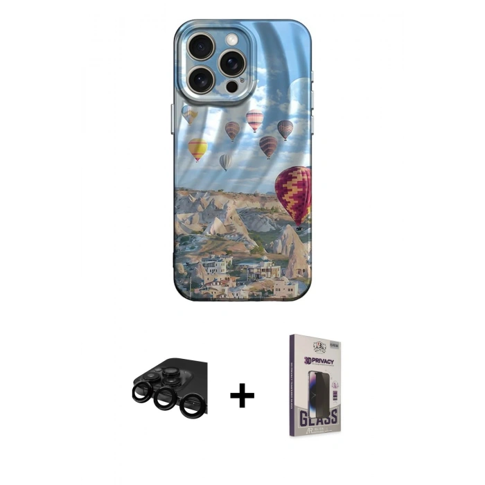 MARSİLYAN™- iPhone 15 Pro Kılıf Nova Doku Prime - Siyah Bilvis Hayalet Cam Ekran Koruyucu + Raze Metal Kamera Lens - SH