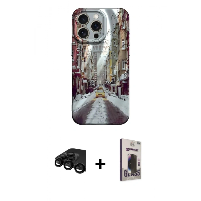 MARSİLYAN™- iPhone 15 Pro Kılıf Nova Doku Prime - Siyah Bilvis Hayalet Cam Ekran Koruyucu + Raze Metal Kamera Lens - SH