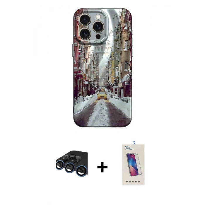 MARSİLYAN™- iPhone 15 Pro Kılıf Nova Doku Prime - Siyah Joko 5D Cam + Raze Metal Kamera Lens - LT