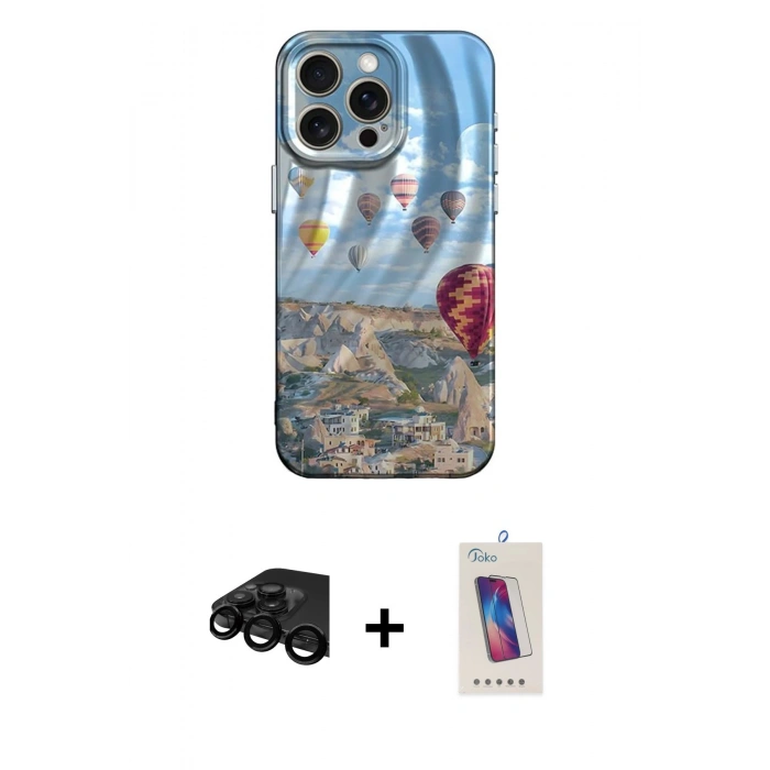 MARSİLYAN™- iPhone 15 Pro Kılıf Nova Doku Prime - Siyah Joko 5D Cam + Raze Metal Kamera Lens - SH