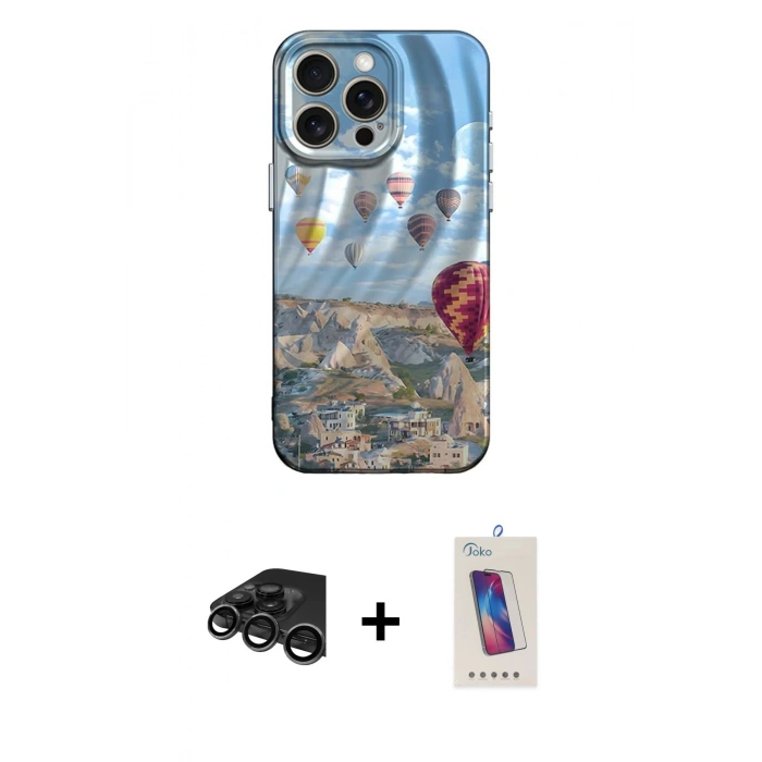 MARSİLYAN™- iPhone 15 Pro Kılıf Nova Doku Prime - Siyah Joko 5D Cam + Raze Metal Kamera Lens - TMGI