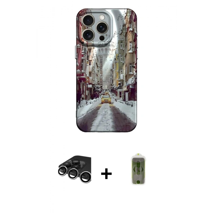 MARSİLYAN™- iPhone 15 Pro Kılıf Nova Doku Prime - Siyah Joko Magic 5D Hayalet Cam + Raze Metal Kamera Lens - GS