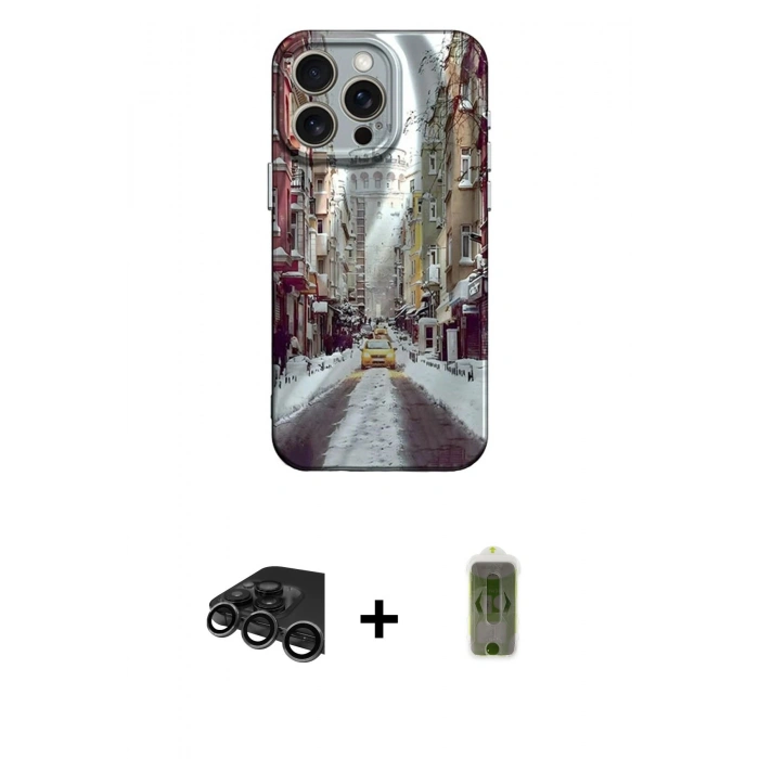 MARSİLYAN™- iPhone 15 Pro Kılıf Nova Doku Prime - Siyah Joko Magic 5D Hayalet Cam + Raze Metal Kamera Lens - TMGI