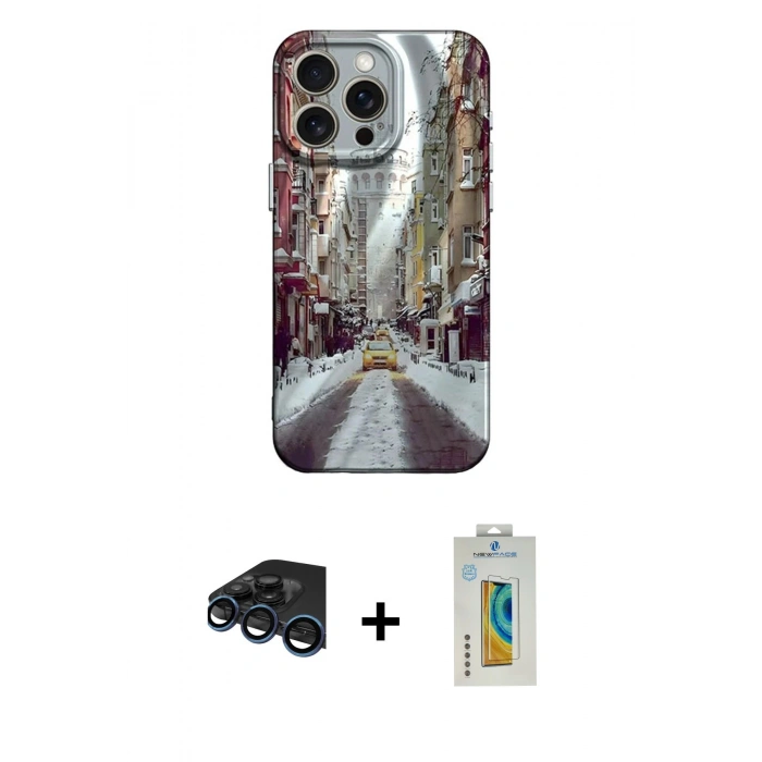 MARSİLYAN™- iPhone 15 Pro Kılıf Nova Doku Prime - Siyah Polymer Nano Ekran Koruyucu + Raze Metal Kamera Lens - LT